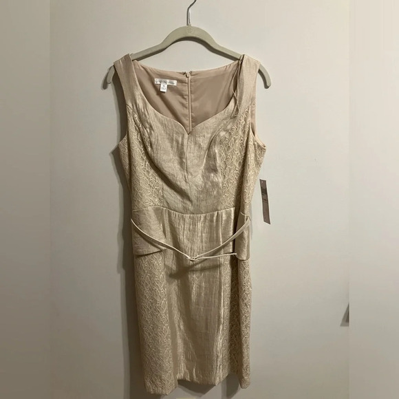 London Times‎ Sleeveless Belted Peplum Dress Champagne Womens size 10 - Picture 2 of 13